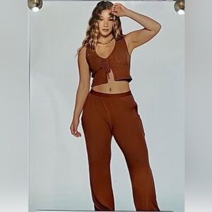 Set Active tie front top and lounge pants in Foxy